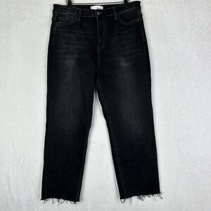 Vervet High Rise Cropped Straight Leg Jeans Size 32 Black Raw Hem Stretch